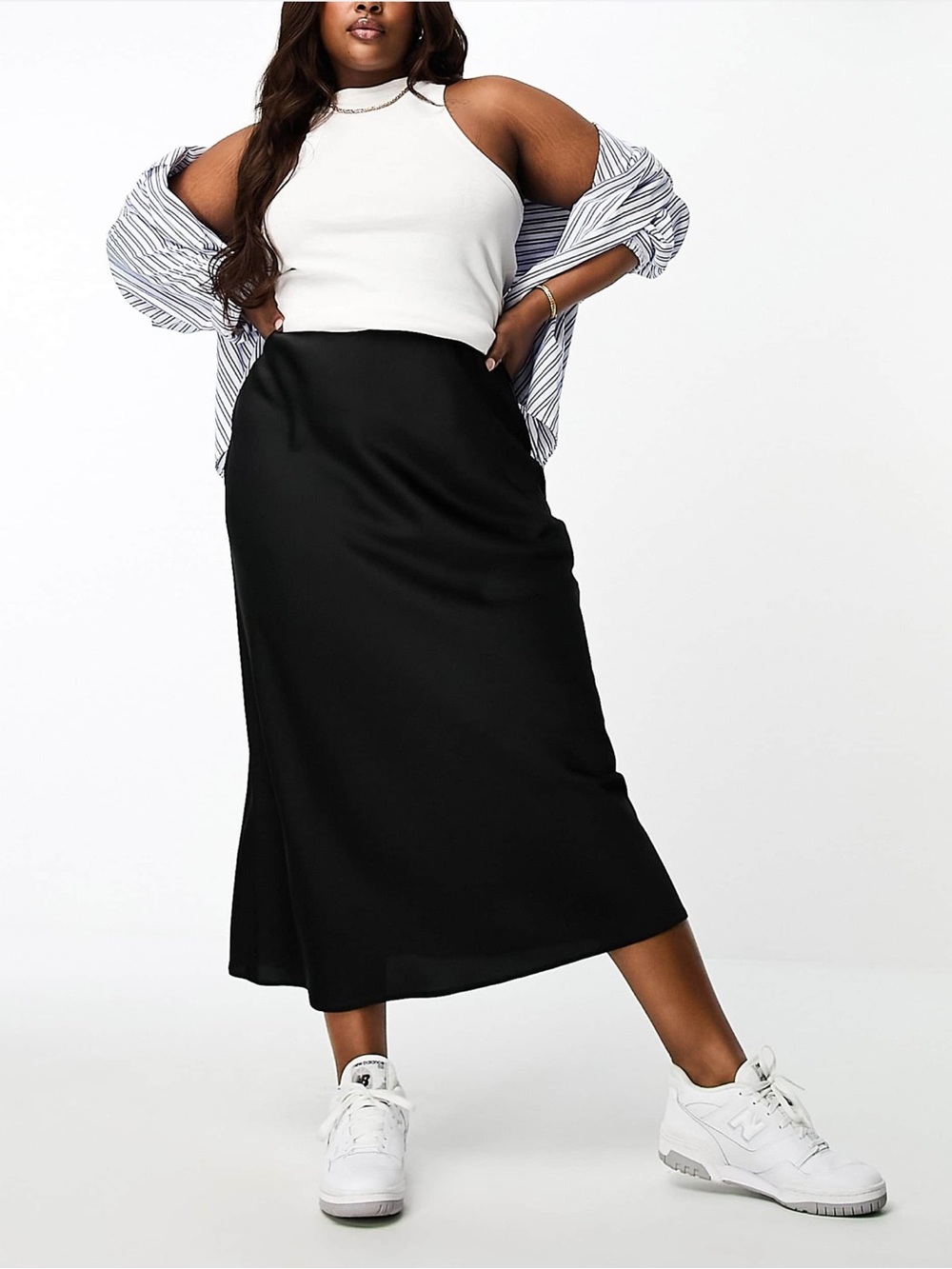 ASOS Curve Black Satin Midi Skirt with Sleek Silhouette - Size 20
